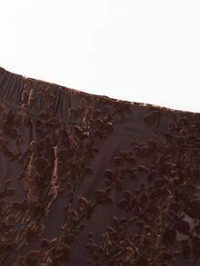 Floral Print High Waist Mesh Flare Leg Pants - Coffee Brown - View 4