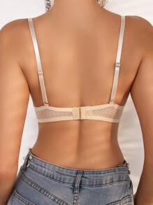 Women's Mesh Fabric Apricot Colorblock Casual Push Up Bra With Contrast Lace Detail - Apricot - View 2