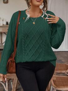 SHEIN LUNE Plus Button Detail Raglan Sleeve Sweater - Green - View 3