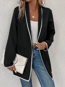 SHEIN Clasi Contrast Trim Blazer With Shawl Collar - Black - View 3