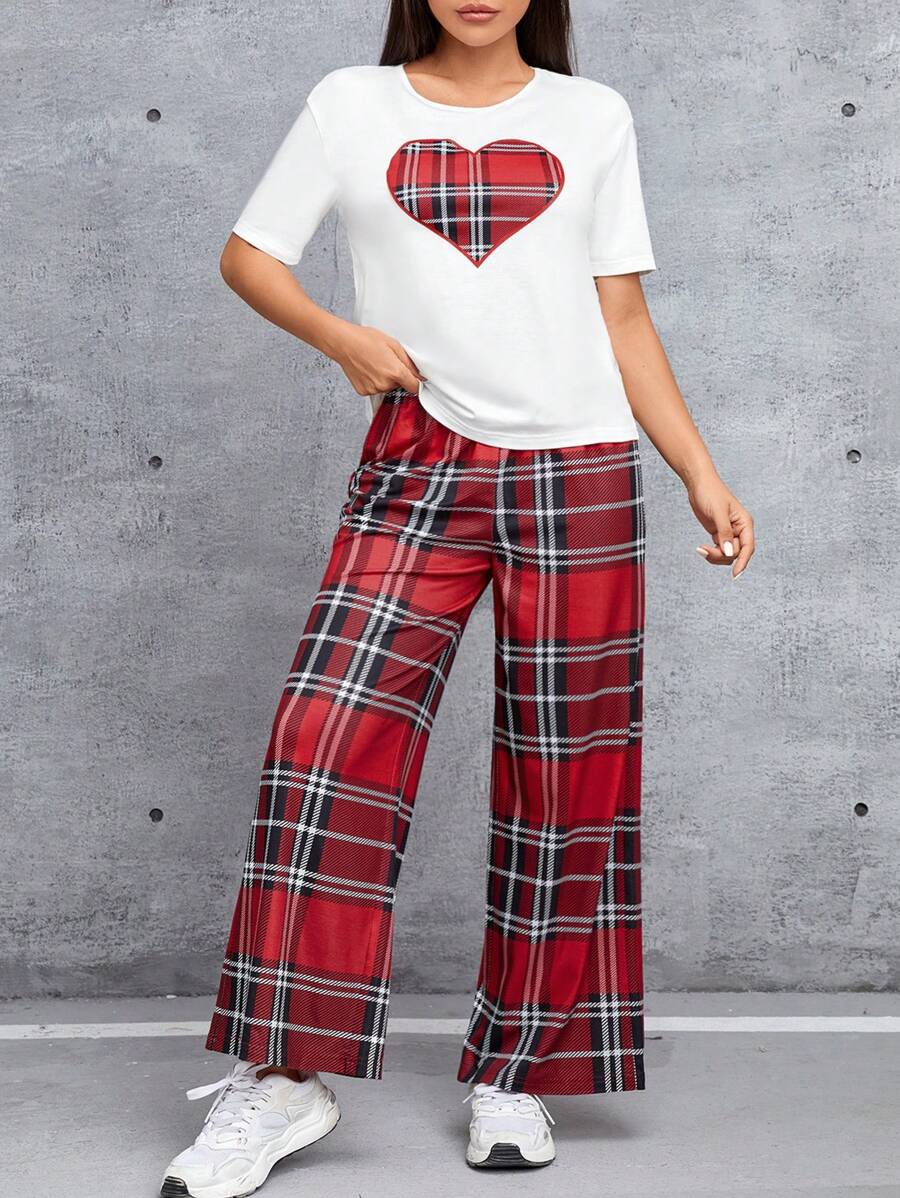 SHEIN PETITE In Trái tim Ngắn tay Quần ống rộng Áo liền quần Bộ - trắng - Xem 1