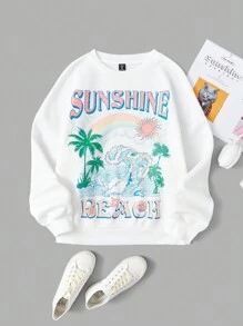 SHEIN EZwear 休閒字母大碼運動衫 - 白色 - 查看 1