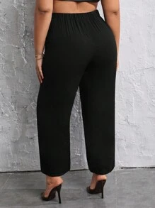 SHEIN SXY 大尺碼純色寬褲 - 黑色 - 查看 2