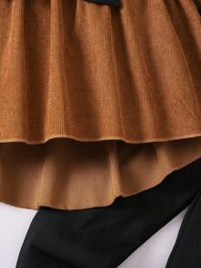 2入組幼兒女孩彩色拼接腰帶上衣和褲子套裝 - 棕色 - 查看 6