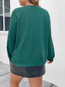 SHEIN Unity Plus-size Solid Color Button-down Half-placket Shirt - Dark Green - View 3