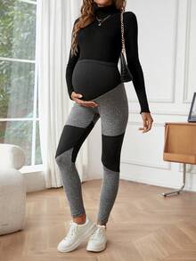 SHEIN 孕婦可調節腰圍撞色緊身打底褲 - 彩色 - 查看 3