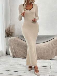 SHEIN Privé 女式毛衣裙 - 卡其色 - 查看 4