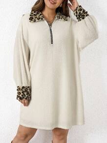 SHEIN LUNE Váy suông hở vai cỡ lớn có khóa kéo màu khối - trắng - Xem 3