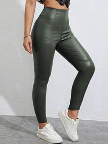 SHEIN Essnce 高腰緊身牛仔牛仔褲 - 軍綠色 - 查看 2