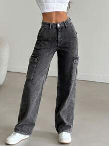 EURMUSE 带侧盖口袋的牛仔裤 - 灰色 - 查看 7