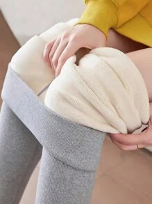 Chiquease 纯色宽腰带保暖内衬保暖紧身裤