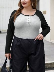 SHEIN Essnce Hơn Khối màu Tay Raglan Áo thun - Nhiều màu - Xem 1