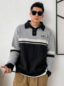 DAZY Men's Striped Sweater With Letter Print Fall,Winter - Multicolor - View 4
