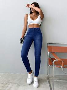 RueChic High Waist Skinny Jeans - Medium Wash - View 3