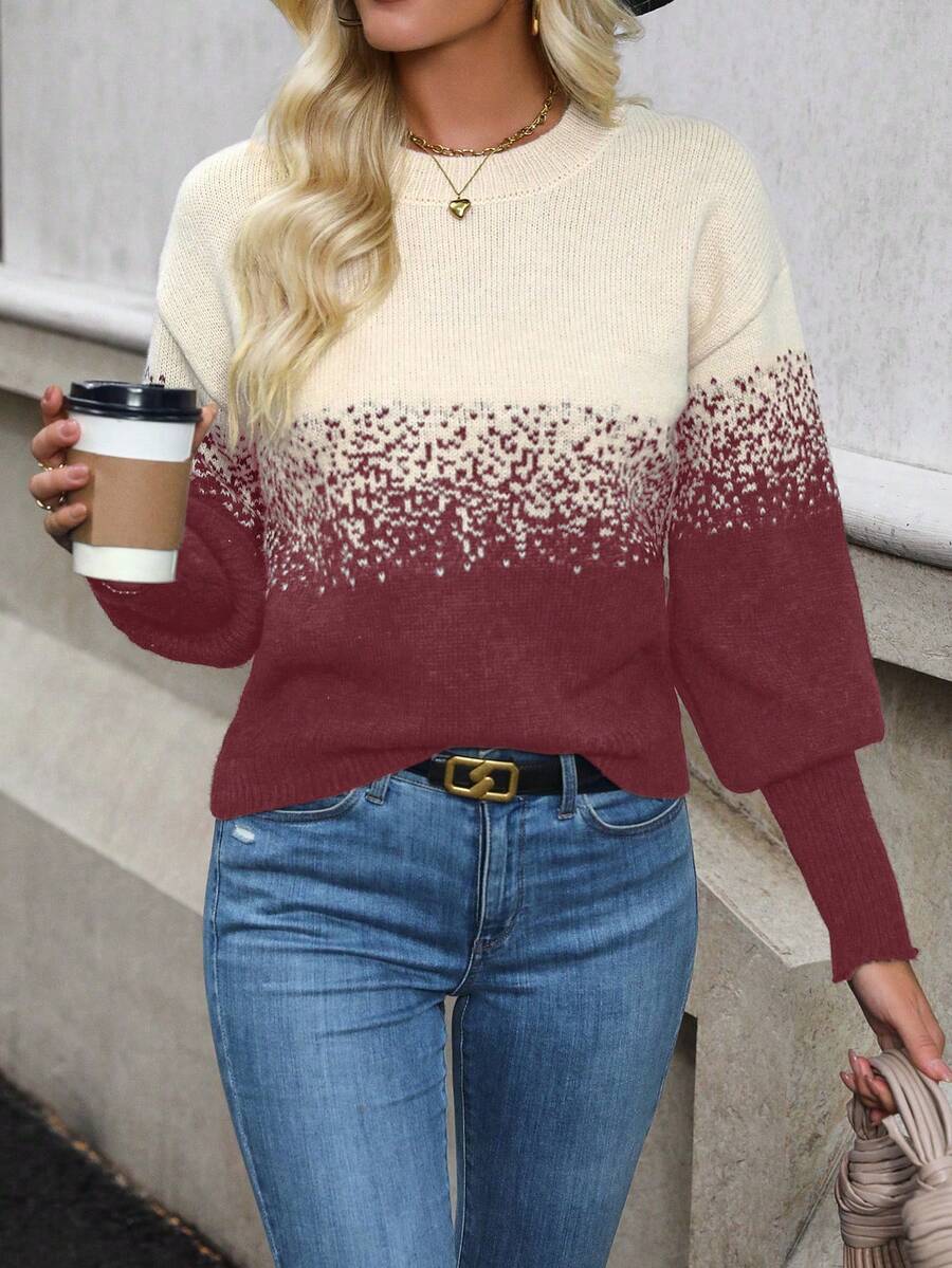 SHEIN Clasi Của phụ nữ Khối màu Thả vai Áo chui đầu Áo len - Màu Đỏ Sâu - Xem 1