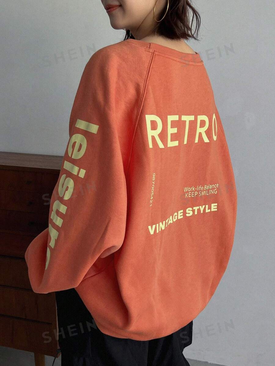 FRIFUL Sudadera con estampado de eslogan, mangas raglán para mujer, estilo retro 087005421 Equilibrio trabajo-vida, SIGUE SONRIENDO, ESTILO VINTAGE, Tops de manga larga