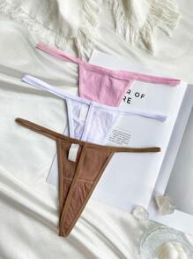 3件套女士纯色无缝性感丁字裤 - 彩色 - 查看 2