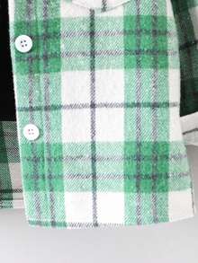 SHEIN 女小童格紋印花翻蓋口袋襯衫不帶T恤 - 綠色 - 查看 4