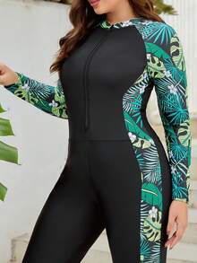 SHEIN Swim Curve 大碼保守式單片式泳衣,帶有熱帶印花 - 彩色 - 查看 5