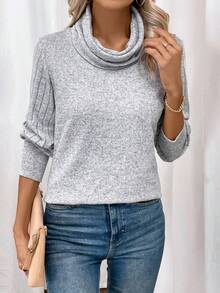 EMERY ROSE Ruffled Neck T-shirt - Grey - View 5