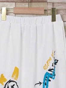 SHEIN Boys' Cartoon Patterned Joggers With Elastic Cuffs - White - View 3