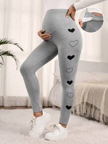 SHEIN Maternity Love Print Adjustable Waist Leggings