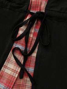 SHEIN LUNE Hơn In kẻ sọc Eo dây rút 2 trong 1 hàng đầu - màu đen - Xem 6