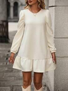 SHEIN Clasi Vestido smock de manga farol bajo con fruncido - Albaricoque - Ver 4