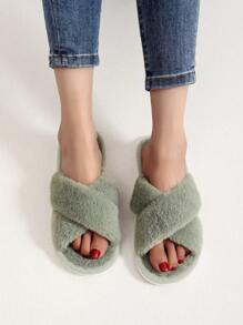 Quý cô Dây đeo chéo Dép đi trong nhà , Thích hợp Đối với Bốn Trong nhà Sử dụng , Sàn nhà Lông Dép đi trong nhà - Màu xanh lá cây đậm - Xem 4