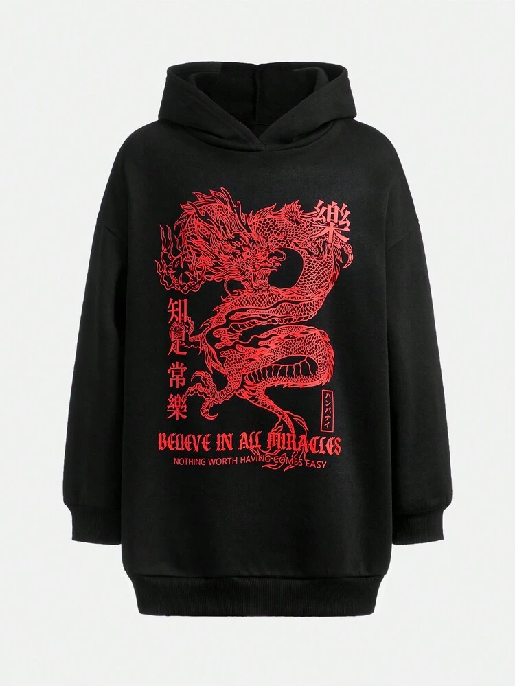 Tween Girl Dragon & Slogan Printed Sweatshirt For Teens