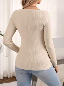 Áo len dệt kim cổ tim cho bà bầu, dành cho mùa đông - Màu be - Xem 4