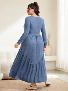 Mulvari Plus Size Ruffle Hem Long Dress
