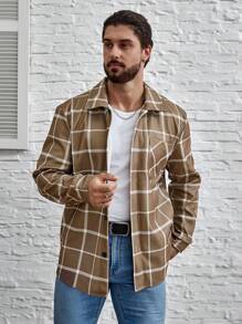 Manfinity Homme Men Plus Plaid Print Shacket Without Tee - Multicolor - View 5