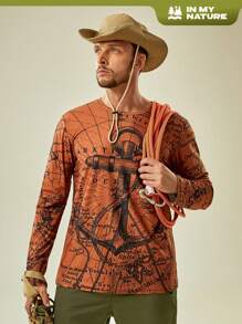 In My Nature 男士船錨和字母圖案戶外T恤 - 棕色 - 查看 1