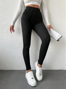 EURMUSE Slant Pocket Skinny Pants - Black - View 3