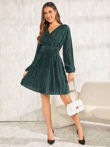 SHEIN Clasi Women's Pleated Lantern Sleeve Dress