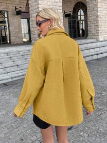 SHEIN Essnce 口袋設計落肩羊毛夾克 - 芥末黃 - 查看 2