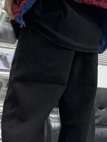 Manfinity Hypemode Loose Fit Men's Slant Pocket Straight Leg Jeans - Black - View 4