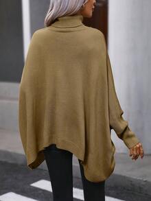 SHEIN Essnce 斗篷袖高領毛衣 - 卡其色 - 查看 2