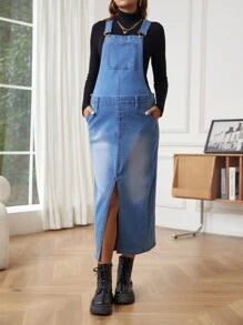 SHEIN Maternity Denim Dress - Medium Wash - View 3