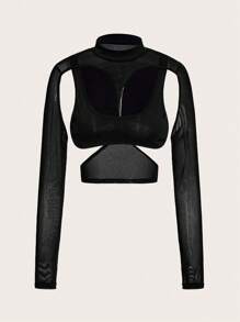 SHEIN ICON Cut Out Front Mesh Top