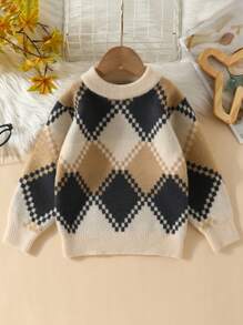 Chàng trai trẻ Họa tiết Argyle Áo len - Màu be - Xem 1