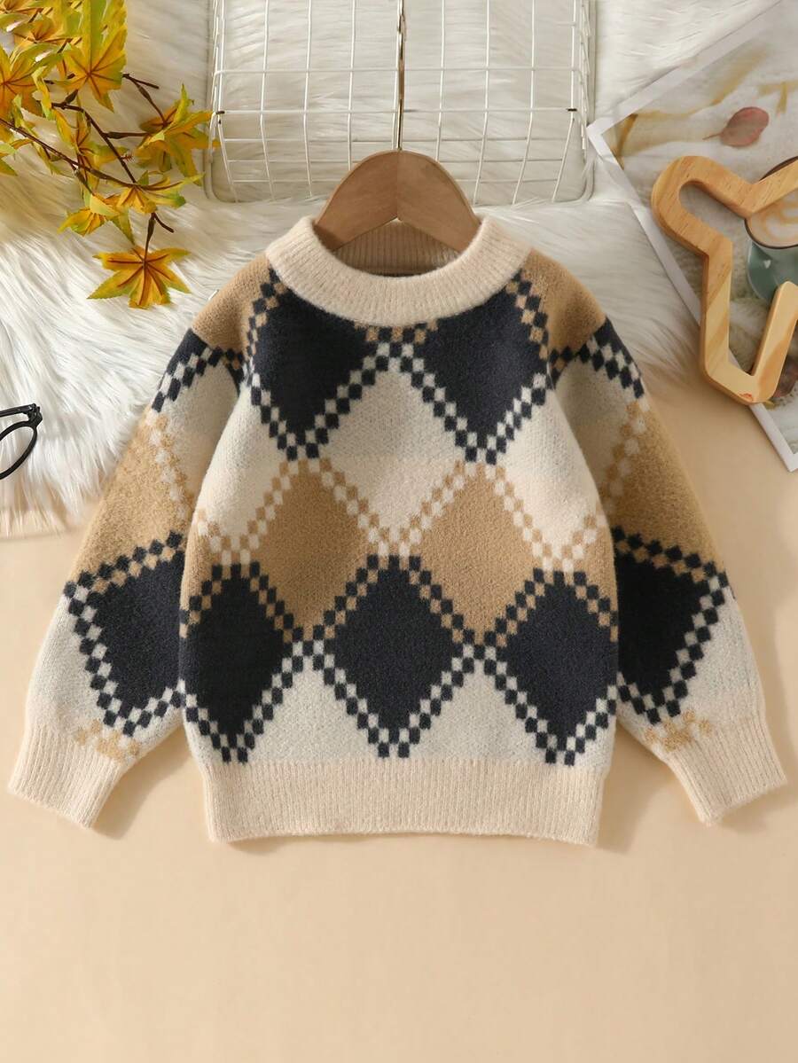 Chàng trai trẻ Họa tiết Argyle Áo len - Màu be - Xem 1