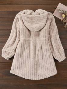 Juniors' Button Front Hooded Fleece Coat For Girls - Apricot - View 2