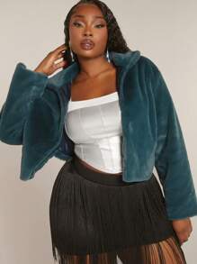 SHEIN BAE 女士綠色大衣,適合聖誕節和新年派對穿搭 - 藏蓝色 - 查看 1