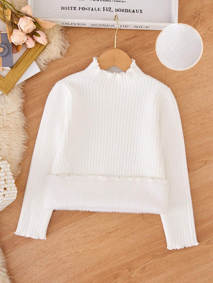 SHEIN Cô Gái Trẻ Ren Mộc nhĩ Cổ giả Áo len - trắng - Xem 1