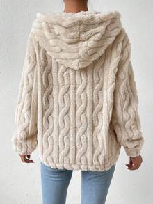 SHEIN LUNE 女款毛絨連帽衫運動衫 - 杏色 - 查看 2