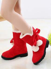 女孩素色濃烈香調,,圓頭,,合身,平底,低跟鞋雪地靴適用於使用 - 紅色 - 查看 4