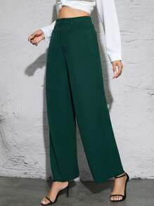 SHEIN Essnce Chất rắn Túi nghiêng quần ống rộng Quần tây - Màu xanh lá cây đậm - Xem 3