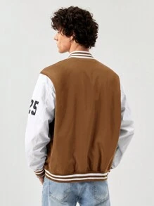 Manfinity RebelGame Áo khoác Varsity họa tiết chữ cỡ lớn dành cho nam, dành cho mùa thu đông - màu nâu - Xem 2